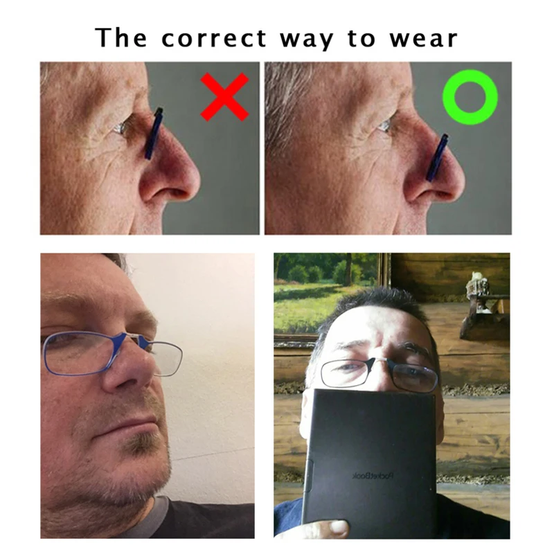 Nose Clip Reading Glasses Man High Quality Men Portable Foam Nose Glasses for Seniors Transparent Eyeglasses with Case
