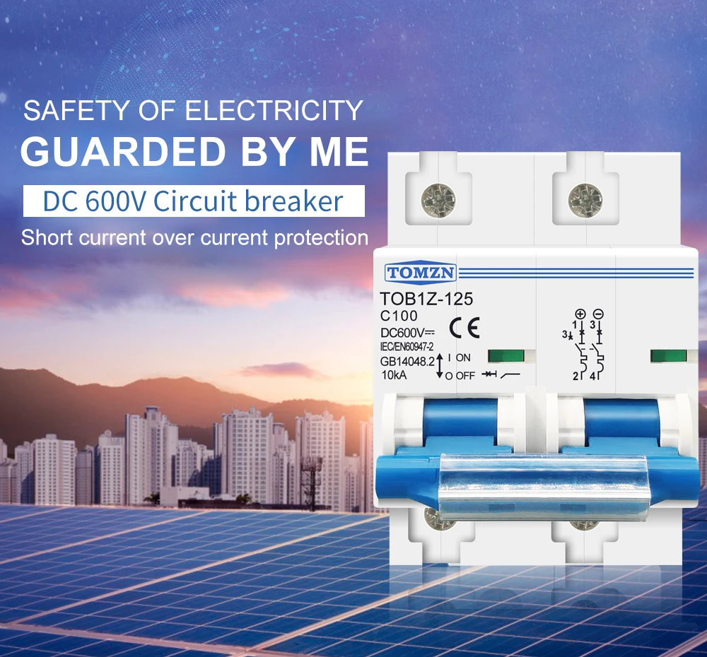 TOMZN 2P DC MCB 600V 125A 100A 80A Circuit Breaker PV System Battery Main Switch