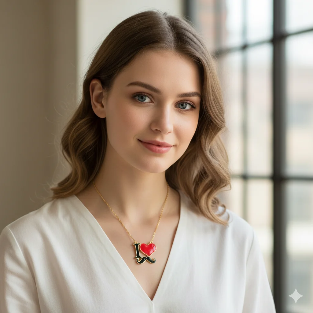 2026 New Fashion Jewelry Silver Gold Color Enamel I Love Mustache Heart Necklaces For Women Girl Best Friends Necklace Gift
