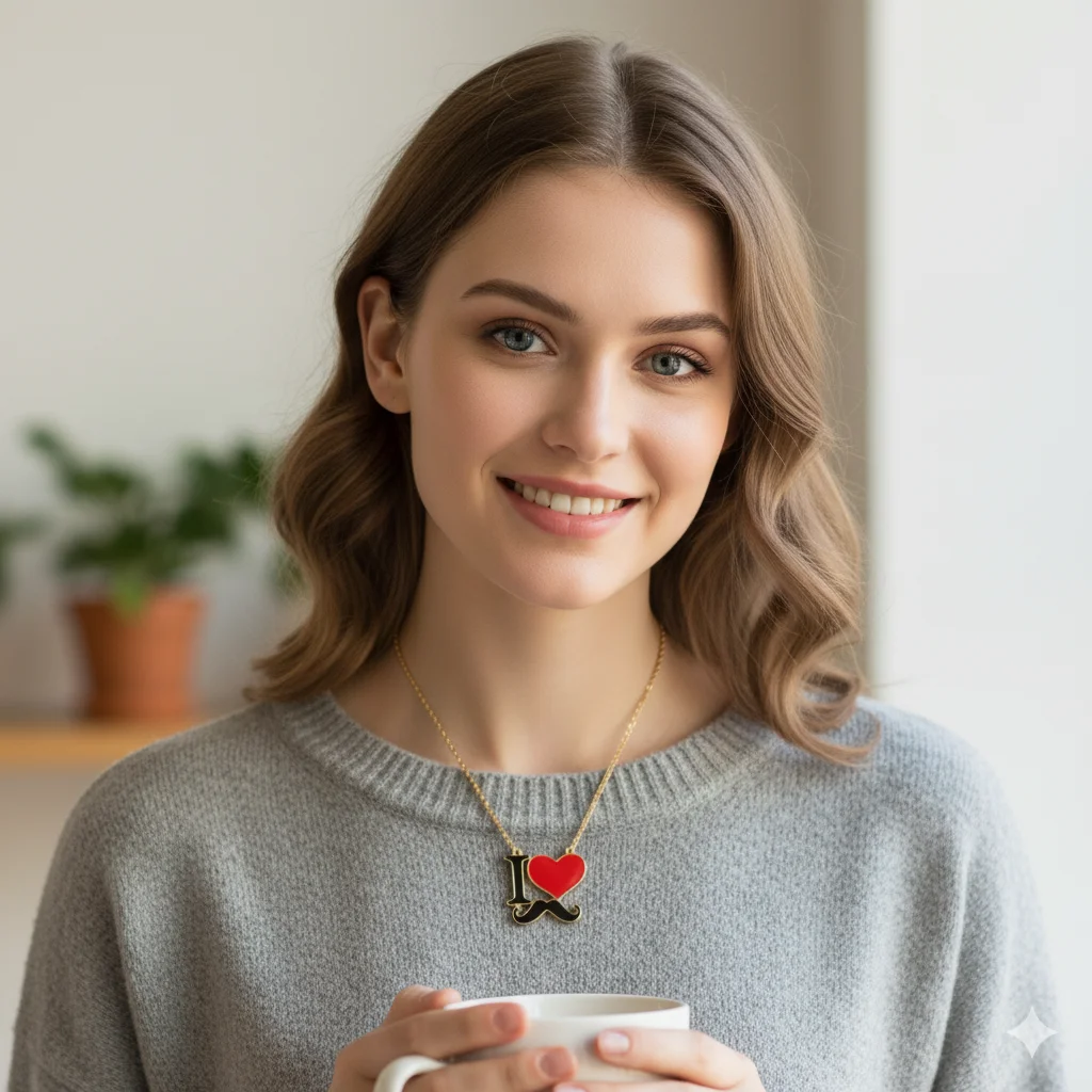 2026 New Fashion Jewelry Silver Gold Color Enamel I Love Mustache Heart Necklaces For Women Girl Best Friends Necklace Gift