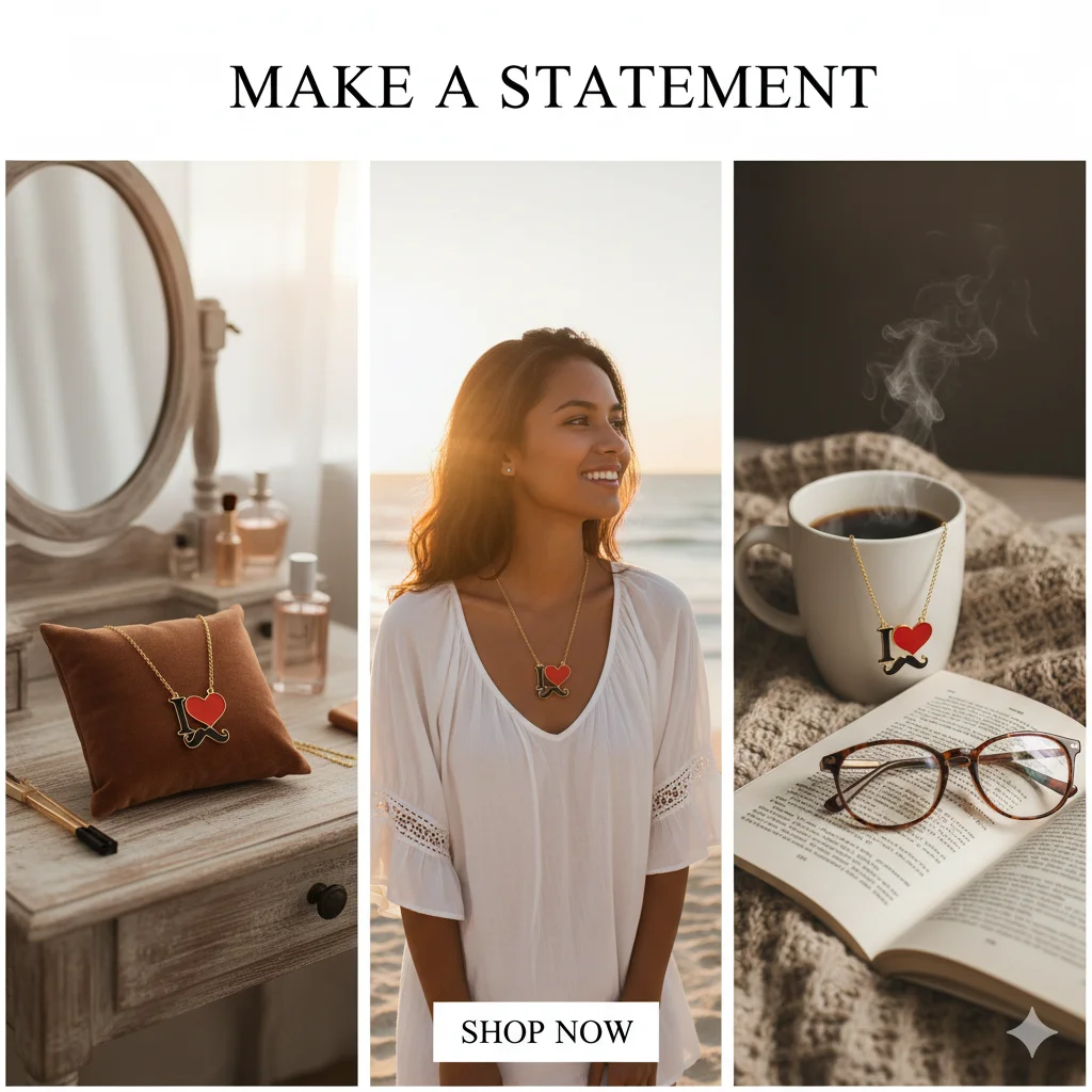 2026 New Fashion Jewelry Silver Gold Color Enamel I Love Mustache Heart Necklaces For Women Girl Best Friends Necklace Gift