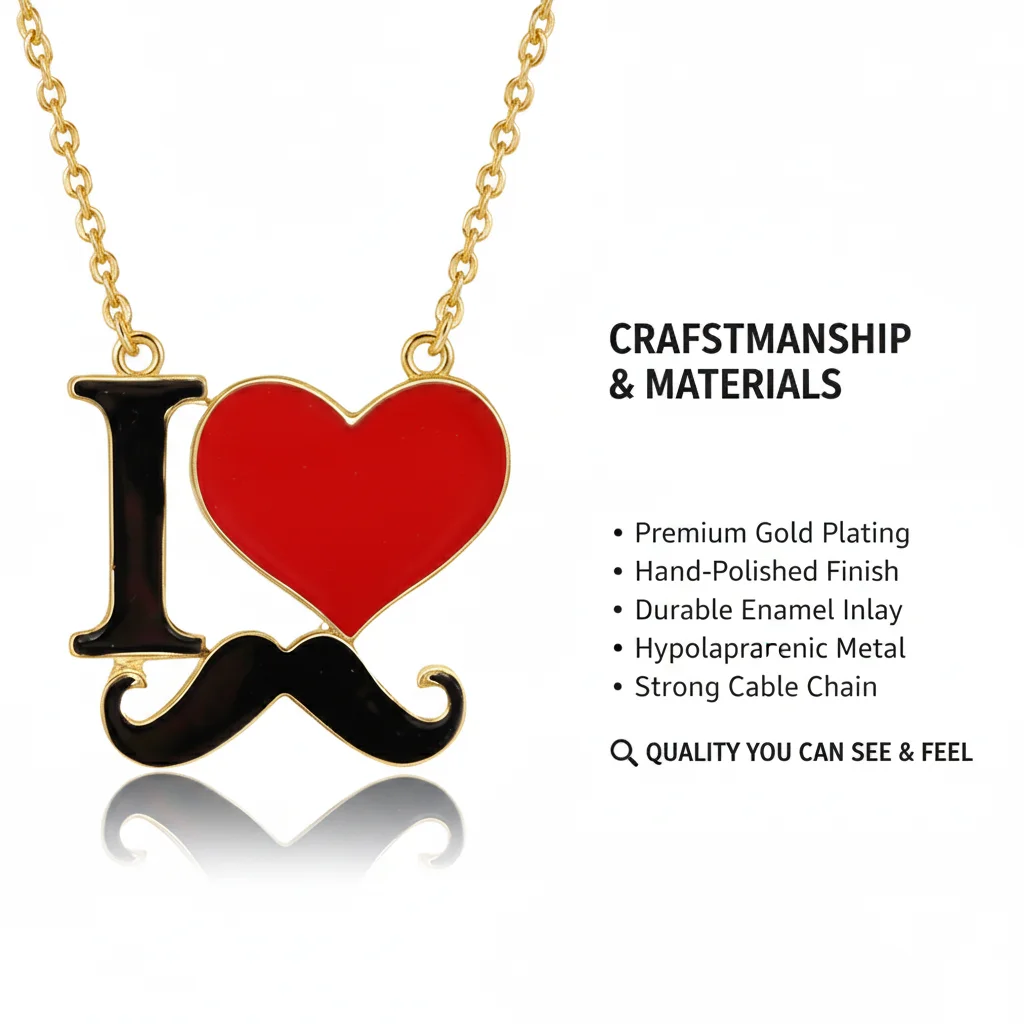 2026 New Fashion Jewelry Silver Gold Color Enamel I Love Mustache Heart Necklaces For Women Girl Best Friends Necklace Gift