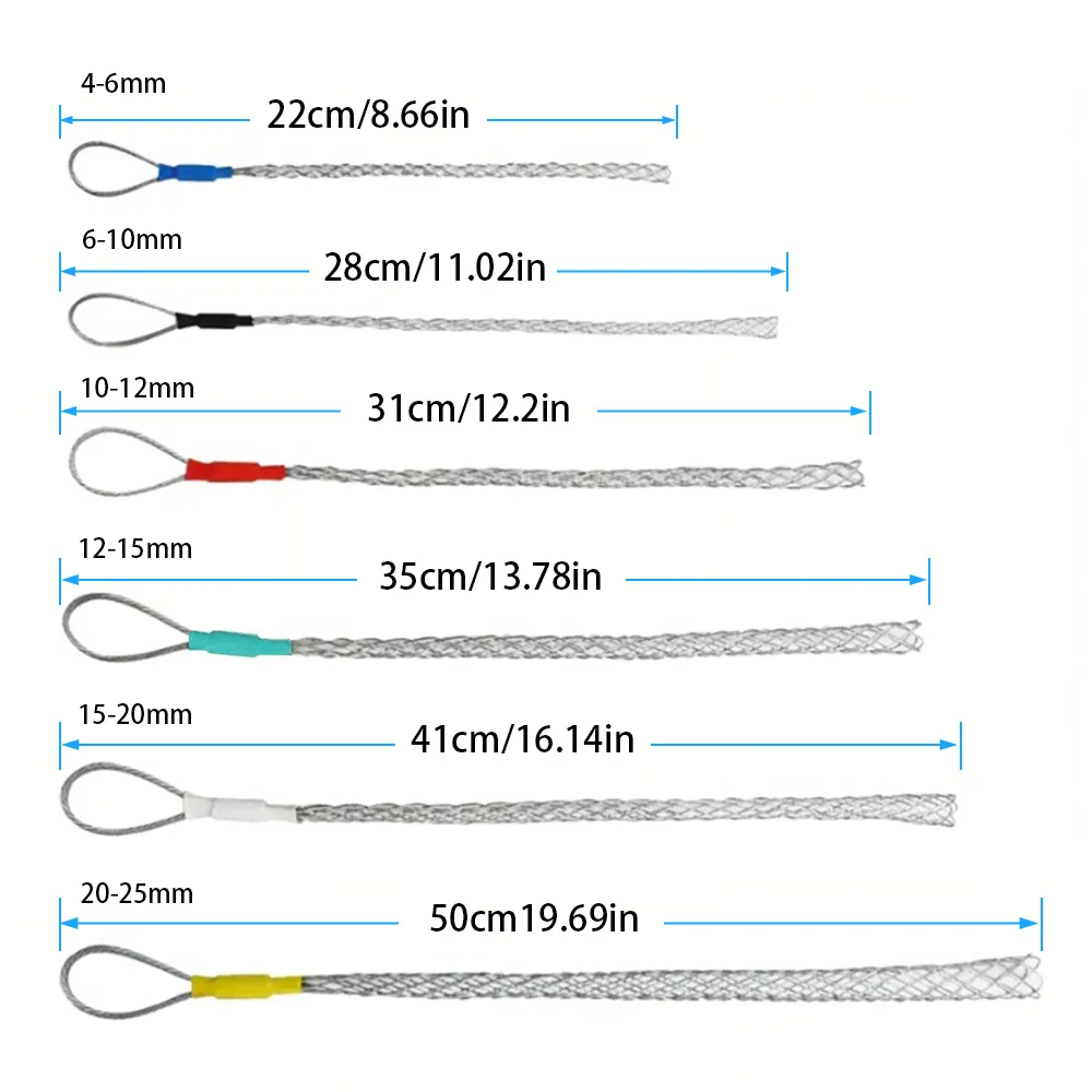 6 Colors Cable Pulling Wire Grip Galvanizing Metal Cable Pulling Socks Mesh Puller Antislip Pipe Conduit Pull Net Cover 4-25mm