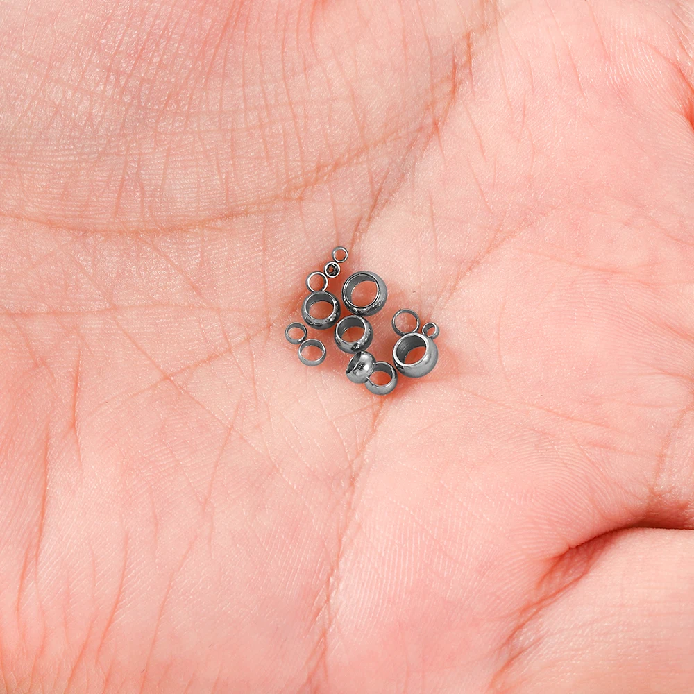 100/120pcs 1.5 2.5 4mm Stopper Spacer Beads Stainless Steel Big Hole Ball Crimp End Beads For Diy Jewelry Making Accessories