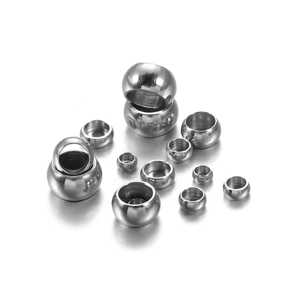 100/120pcs 1.5 2.5 4mm Stopper Spacer Beads Stainless Steel Big Hole Ball Crimp End Beads For Diy Jewelry Making Accessories
