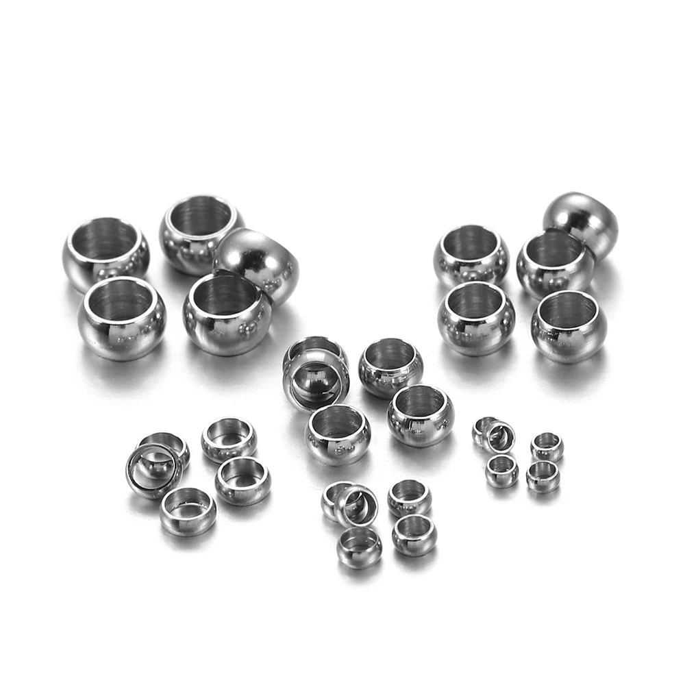100/120pcs 1.5 2.5 4mm Stopper Spacer Beads Stainless Steel Big Hole Ball Crimp End Beads For Diy Jewelry Making Accessories