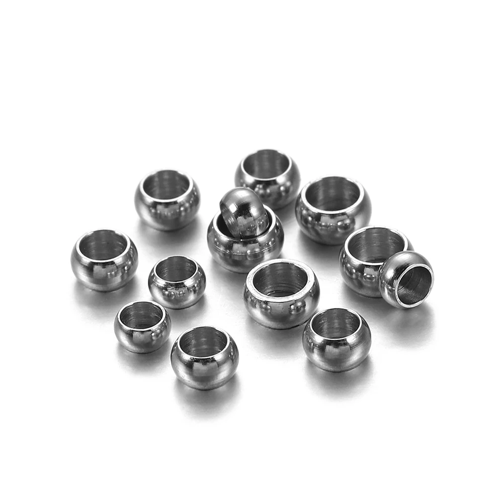 100/120pcs 1.5 2.5 4mm Stopper Spacer Beads Stainless Steel Big Hole Ball Crimp End Beads For Diy Jewelry Making Accessories