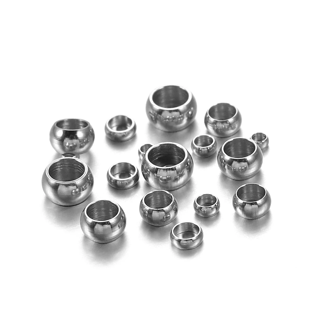 100/120pcs 1.5 2.5 4mm Stopper Spacer Beads Stainless Steel Big Hole Ball Crimp End Beads For Diy Jewelry Making Accessories