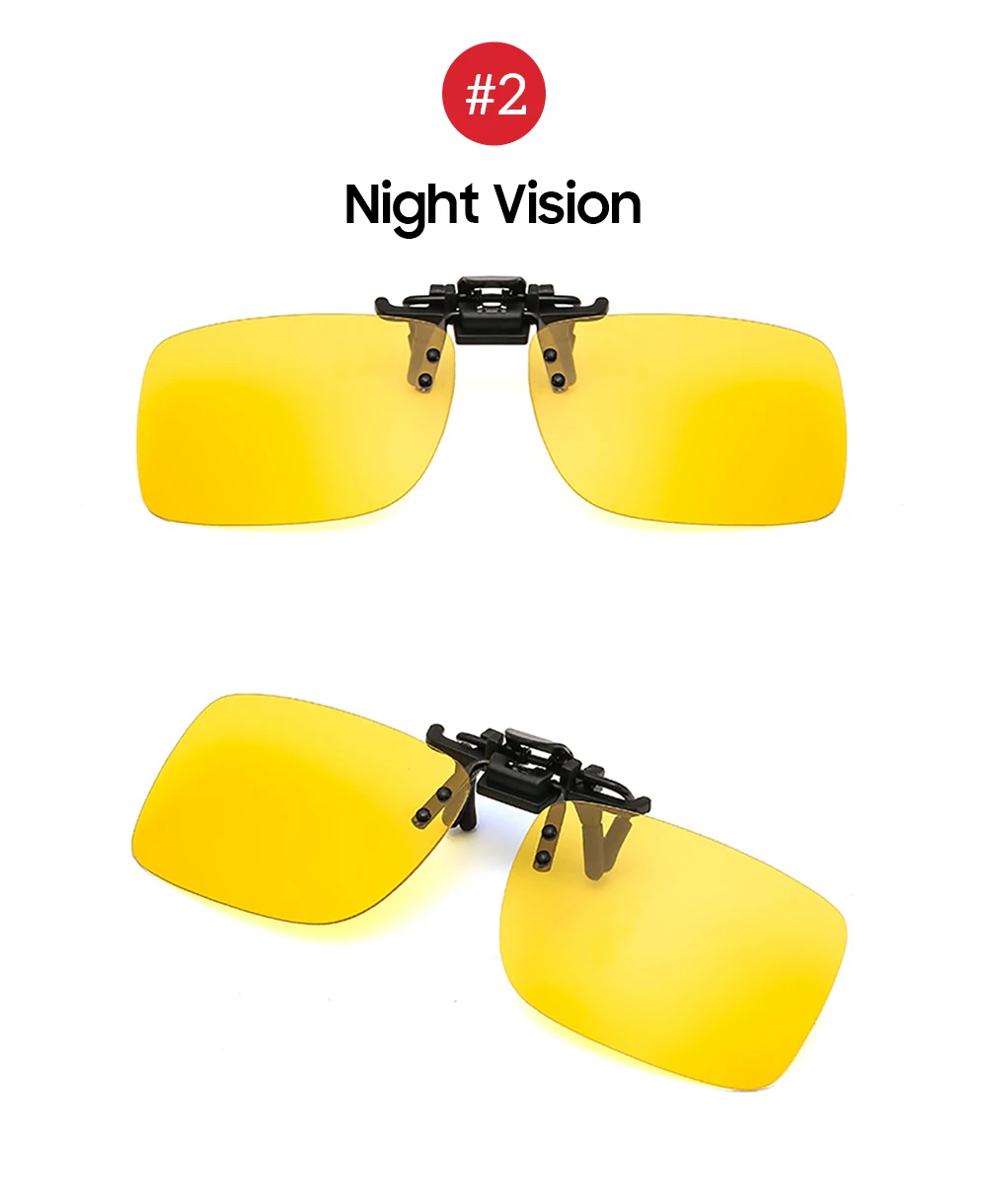 VIVIBEE Polarized Square Flip Up Clip on Sunglasses for Night Driving Lens Men Photochromic Women Fishing Sun Glasses