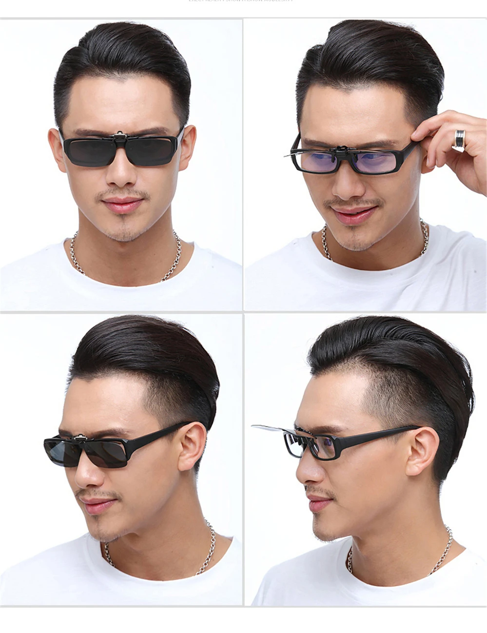 VIVIBEE Polarized Square Flip Up Clip on Sunglasses for Night Driving Lens Men Photochromic Women Fishing Sun Glasses