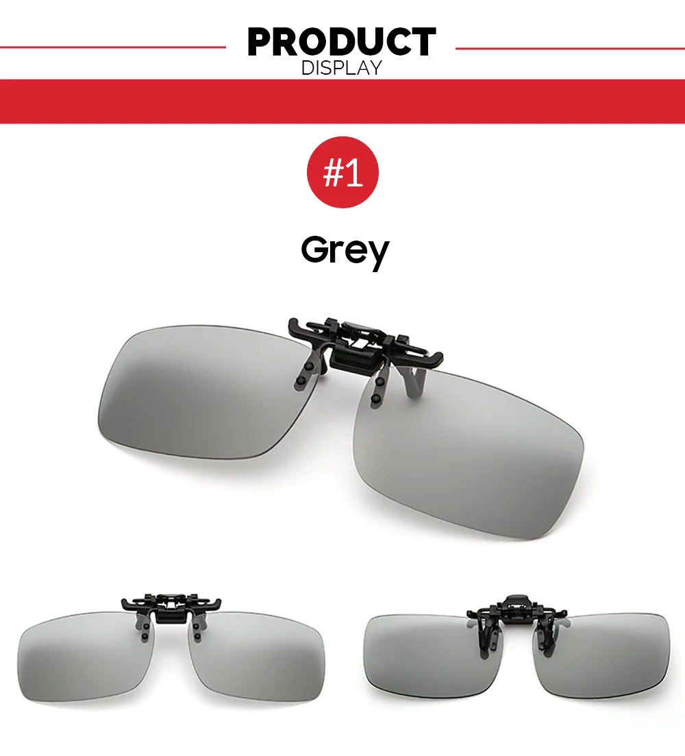 VIVIBEE Polarized Square Flip Up Clip on Sunglasses for Night Driving Lens Men Photochromic Women Fishing Sun Glasses