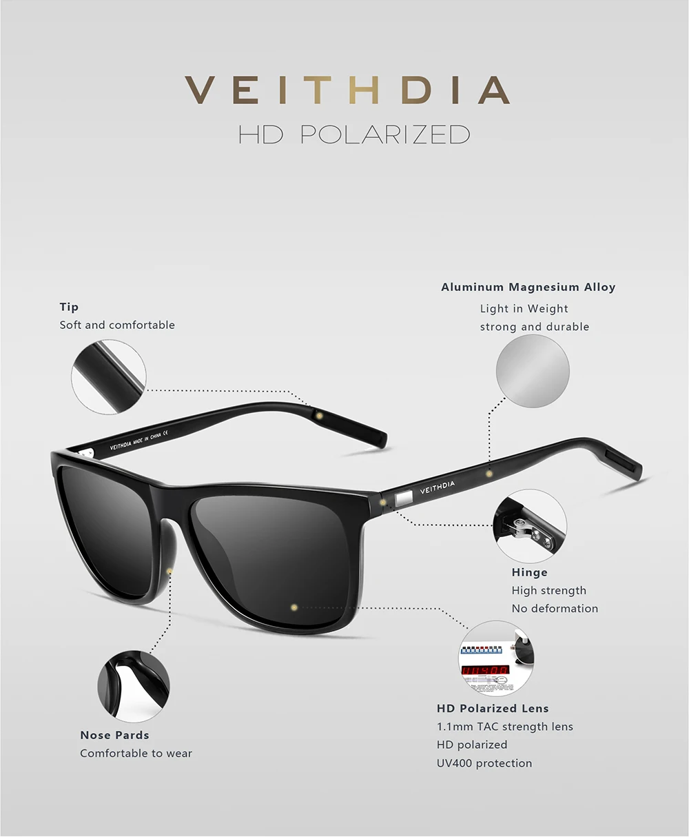 VEITHDIA Brand Sunglasses Unisex Retro Aluminum+TR90 Sunglasses Polarized Lens Vintage Eyewear Sun Glasses For Men/Women 6108