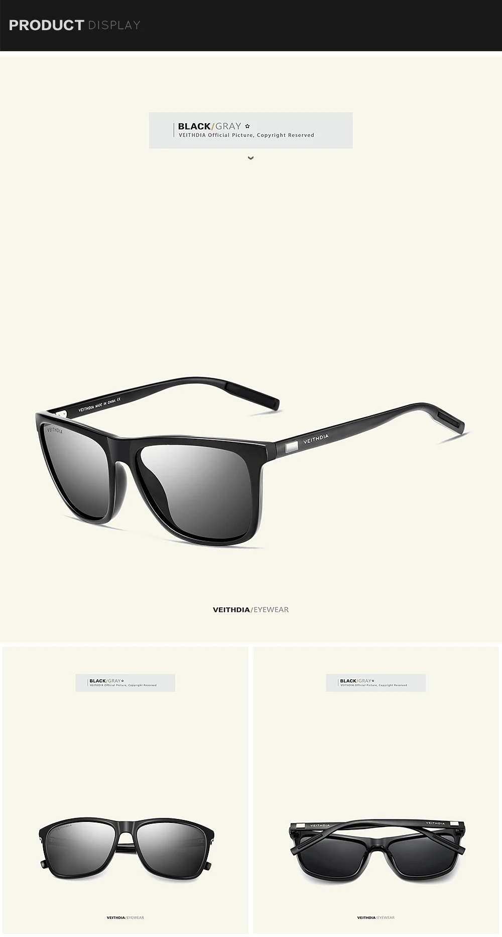 VEITHDIA Brand Sunglasses Unisex Retro Aluminum+TR90 Sunglasses Polarized Lens Vintage Eyewear Sun Glasses For Men/Women 6108
