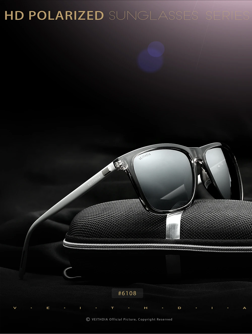 VEITHDIA Brand Sunglasses Unisex Retro Aluminum+TR90 Sunglasses Polarized Lens Vintage Eyewear Sun Glasses For Men/Women 6108