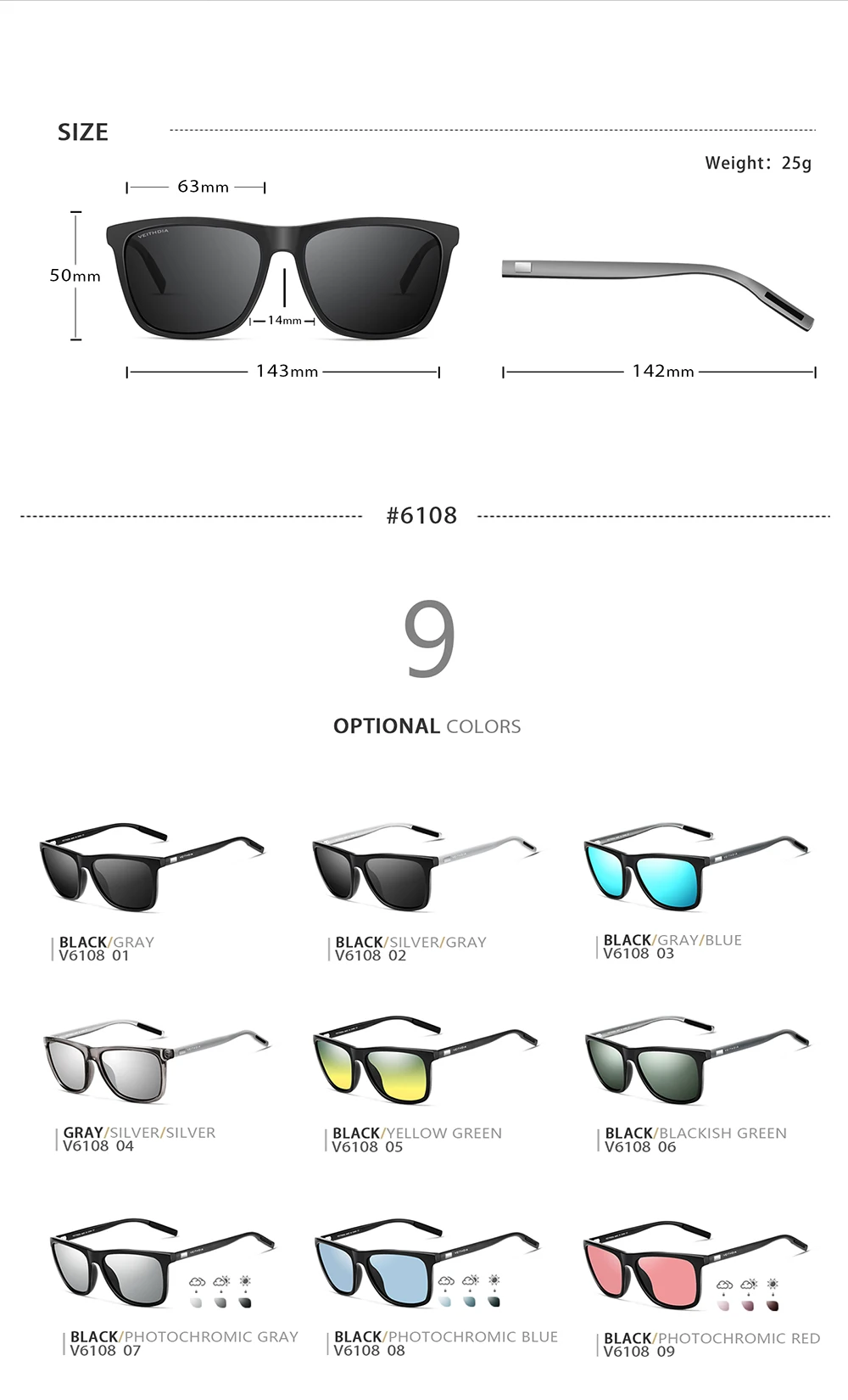 VEITHDIA Brand Sunglasses Unisex Retro Aluminum+TR90 Sunglasses Polarized Lens Vintage Eyewear Sun Glasses For Men/Women 6108
