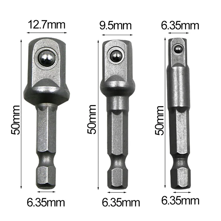 Chrome Vanadium Steel Socket Adapter Set Hex Shank 1/4" 3/8" 1/2" Extension Drill Bits Bar Set Power Tools TF003