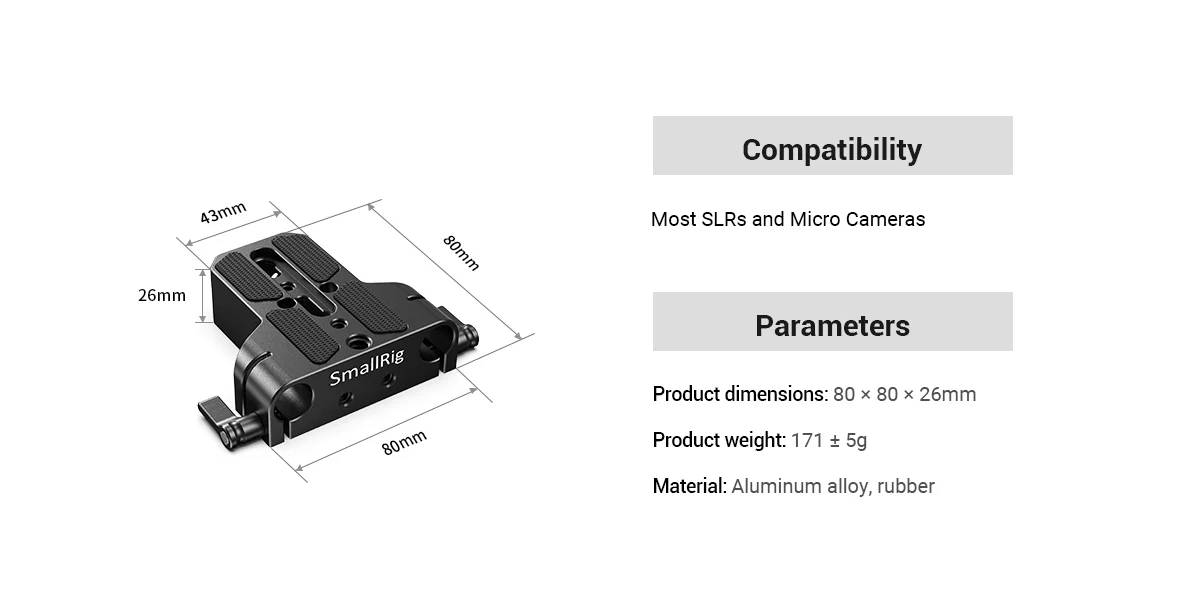 SmallRig Camera Base Plate With Dual 15mm Rod Rail Clamp for Sony FS7 A7 Series for Canon C100 C300 C500 for Panasonic GH5 1674