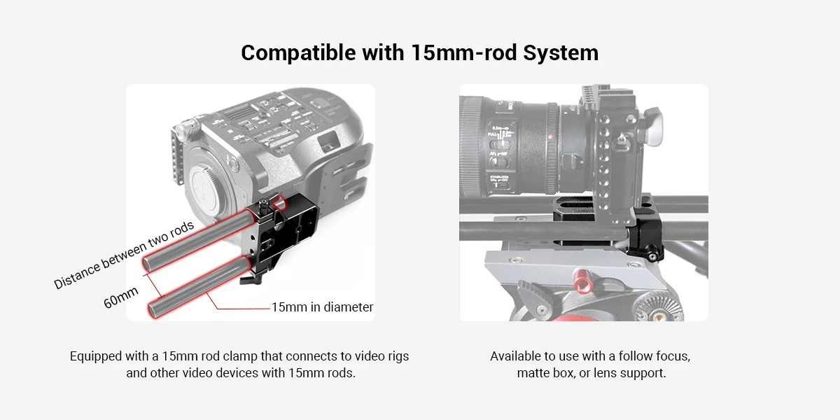 SmallRig Camera Base Plate With Dual 15mm Rod Rail Clamp for Sony FS7 A7 Series for Canon C100 C300 C500 for Panasonic GH5 1674