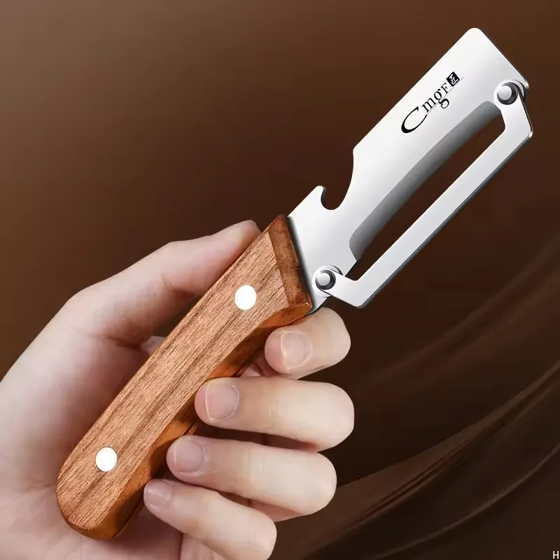 Stainless Steel Peeler Multi-Function Kitchen-Specific Peeler for Slicing Fruits and Vegetables with Wooden/ Steel Handle