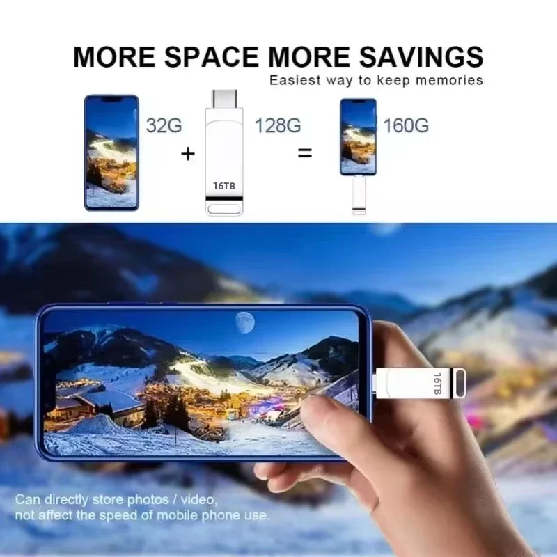 16TB Flash Drive USB 3.2 High Speed Metal Transfer Waterproof C Disk Type-C Large Storage for Phone Computer PC Data New 2026