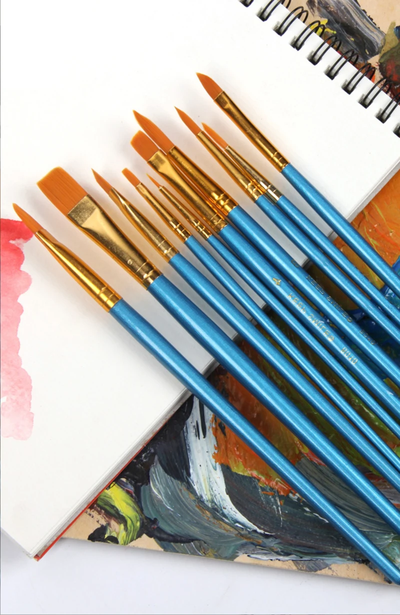 10 Pcs Artists Paint Brush Set Acrylic Watercolor Round Pointed Nylon Tip Hair Multifunction hook line short pointed Pen