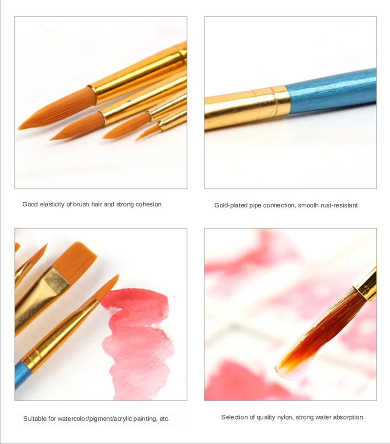 10 Pcs Artists Paint Brush Set Acrylic Watercolor Round Pointed Nylon Tip Hair Multifunction hook line short pointed Pen