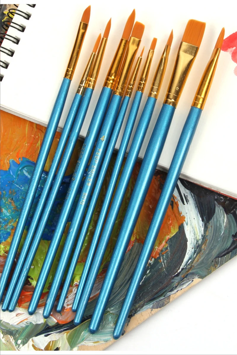 10 Pcs Artists Paint Brush Set Acrylic Watercolor Round Pointed Nylon Tip Hair Multifunction hook line short pointed Pen