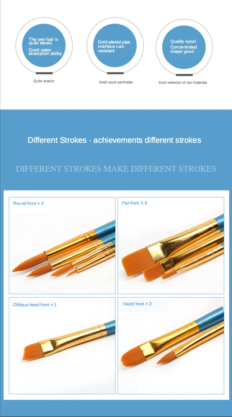 10 Pcs Artists Paint Brush Set Acrylic Watercolor Round Pointed Nylon Tip Hair Multifunction hook line short pointed Pen