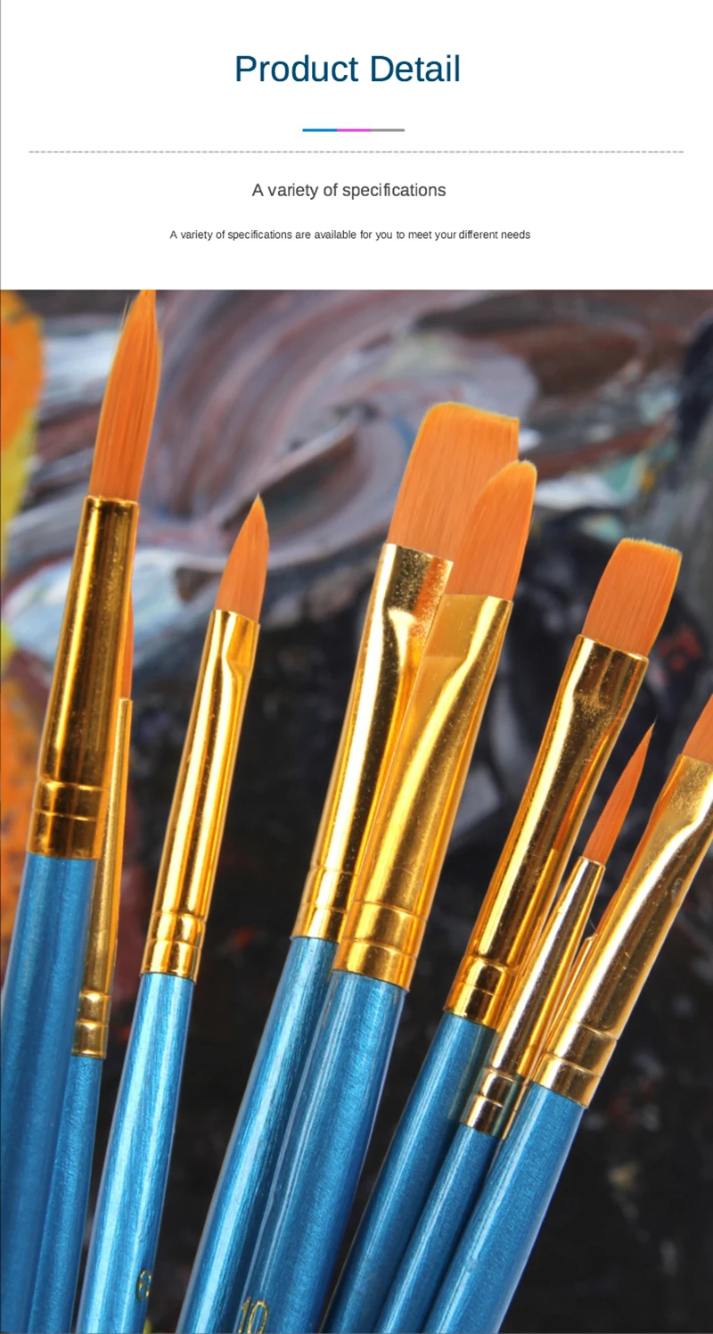 10 Pcs Artists Paint Brush Set Acrylic Watercolor Round Pointed Nylon Tip Hair Multifunction hook line short pointed Pen