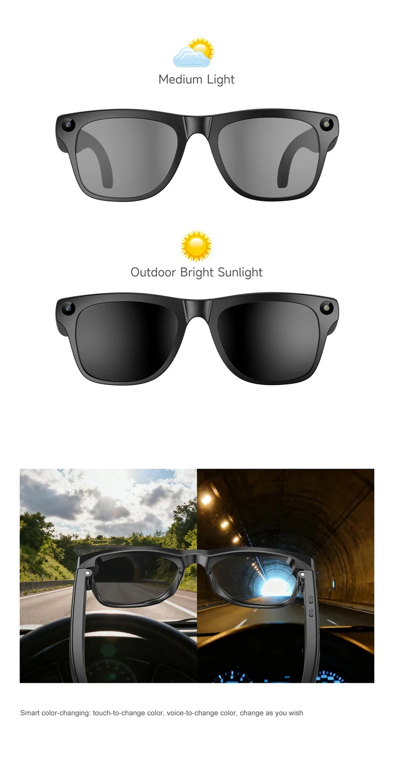 Lenovo 8KHD AI Camera Translation Glasses 1200MP Photochromic Smart Glasses Bluetooth Calling Photo Video ChatGPT Music for Men
