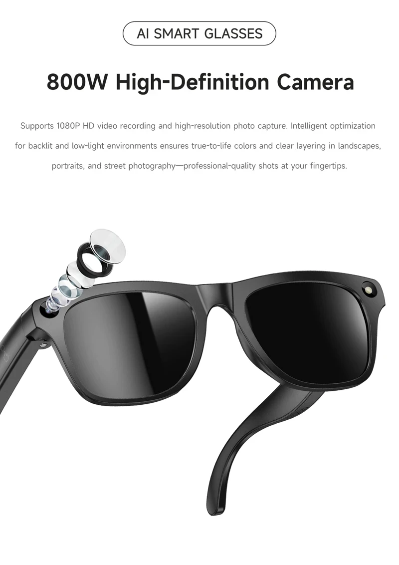Lenovo 8KHD AI Camera Translation Glasses 1200MP Photochromic Smart Glasses Bluetooth Calling Photo Video ChatGPT Music for Men