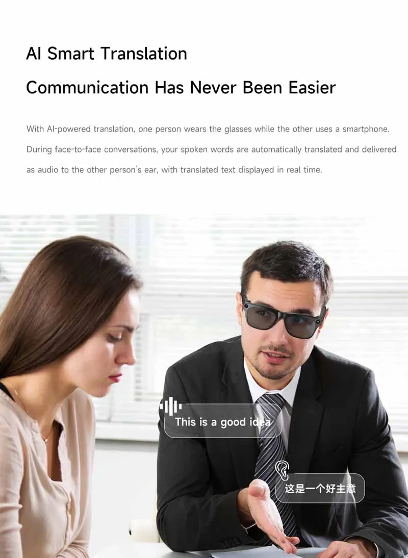 Lenovo 8KHD AI Camera Translation Glasses 1200MP Photochromic Smart Glasses Bluetooth Calling Photo Video ChatGPT Music for Men