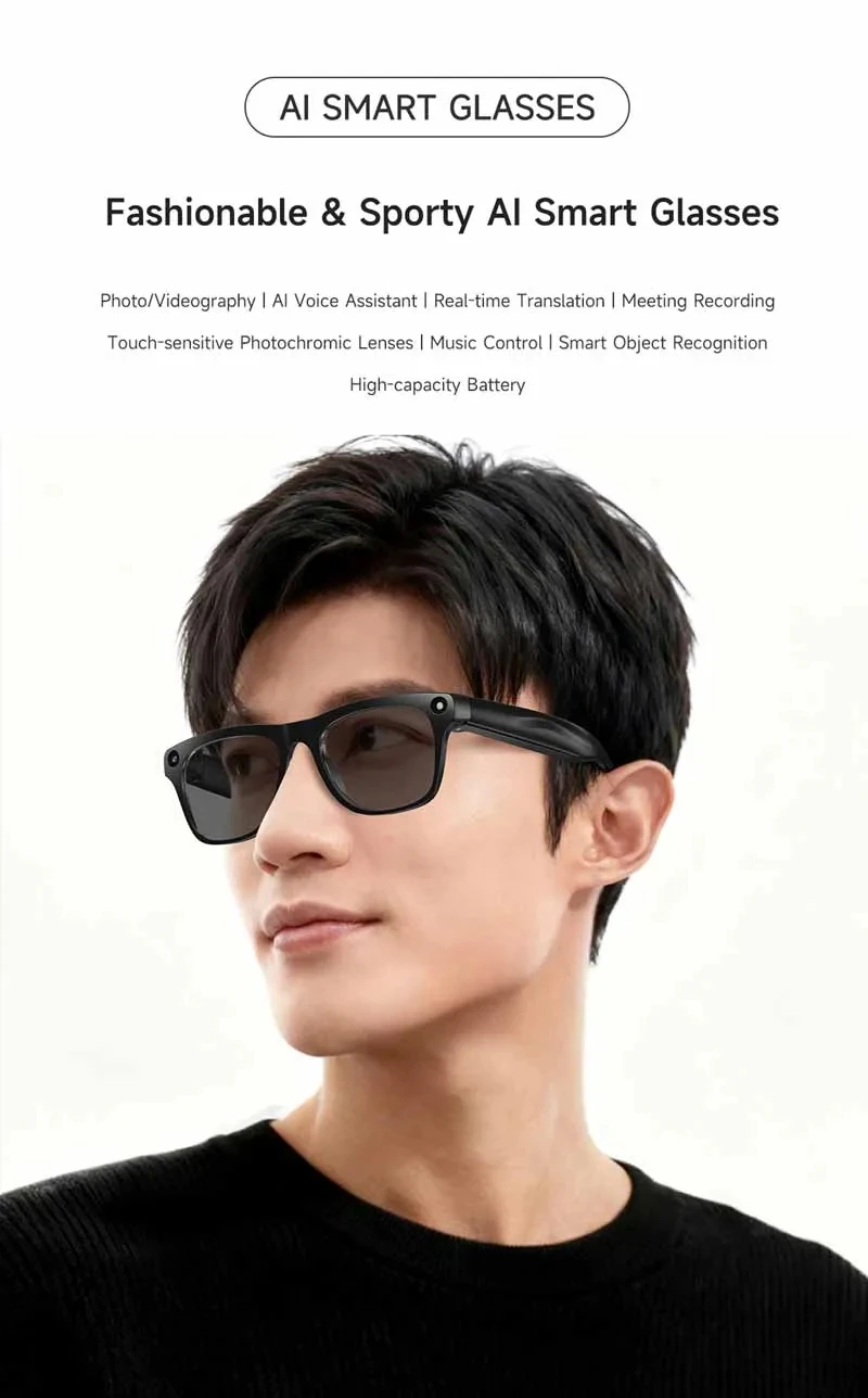 Lenovo 8KHD AI Camera Translation Glasses 1200MP Photochromic Smart Glasses Bluetooth Calling Photo Video ChatGPT Music for Men