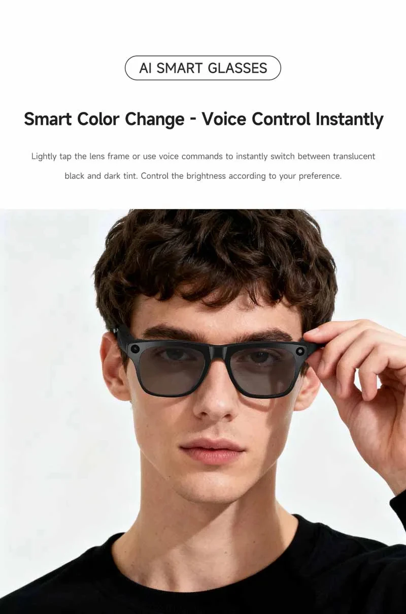 Lenovo 8KHD AI Camera Translation Glasses 1200MP Photochromic Smart Glasses Bluetooth Calling Photo Video ChatGPT Music for Men