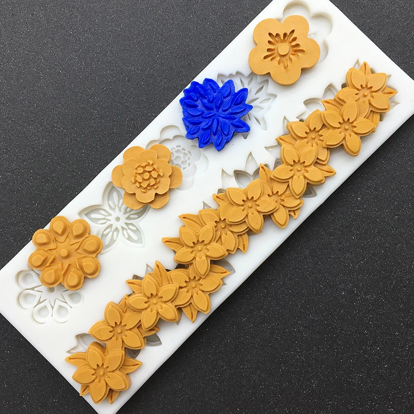 Pearl Rope Wave Flower Gemstone Shape Cake Side Lace Silicone Sugarcraft Mold Fondant Cake Decorating Tools