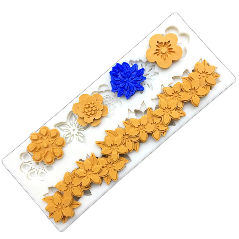 Pearl Rope Wave Flower Gemstone Shape Cake Side Lace Silicone Sugarcraft Mold Fondant Cake Decorating Tools