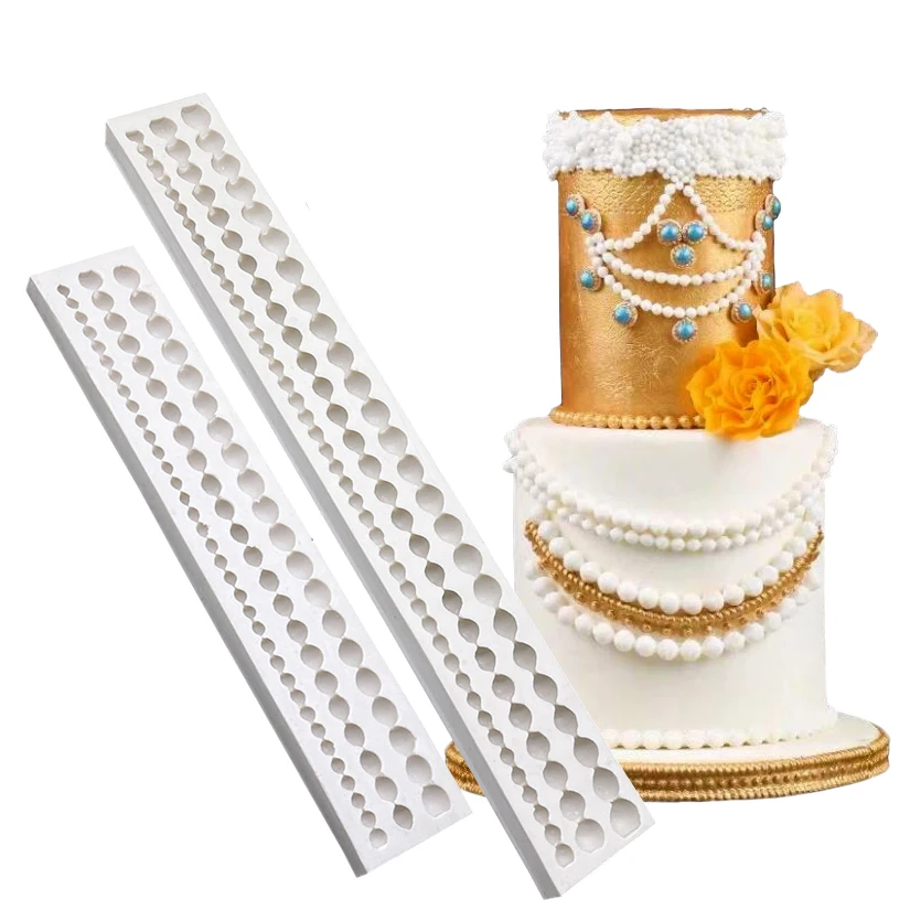 Pearl Rope Wave Flower Gemstone Shape Cake Side Lace Silicone Sugarcraft Mold Fondant Cake Decorating Tools