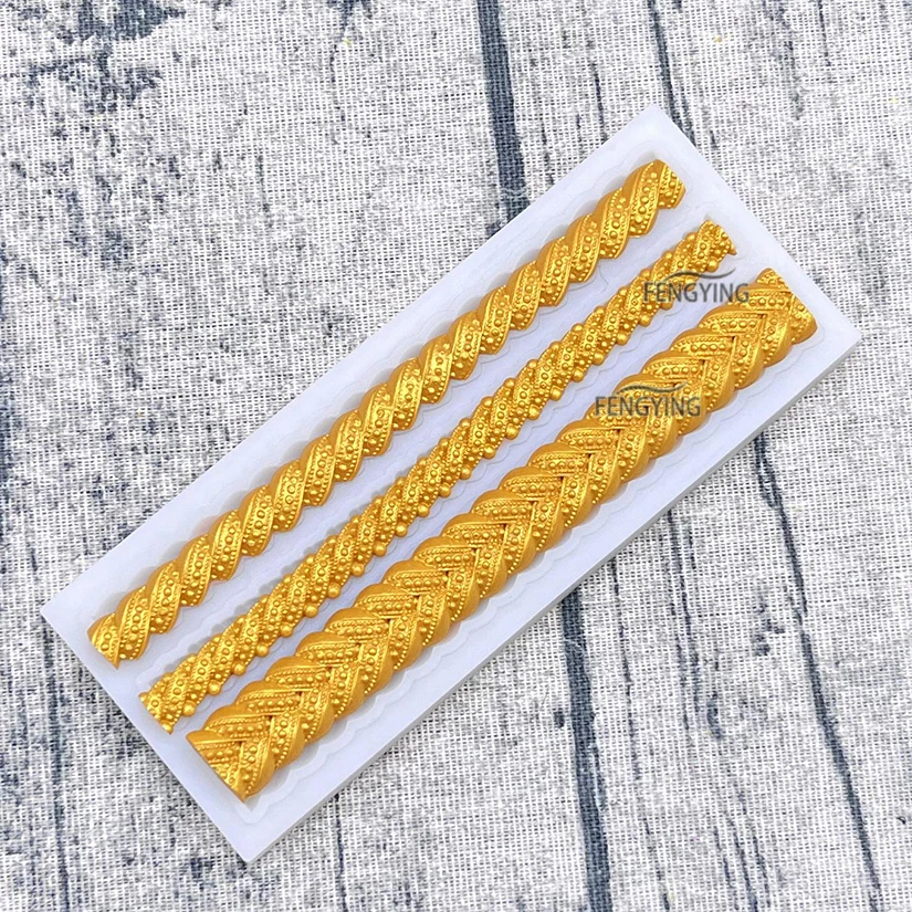 Pearl Rope Wave Flower Gemstone Shape Cake Side Lace Silicone Sugarcraft Mold Fondant Cake Decorating Tools