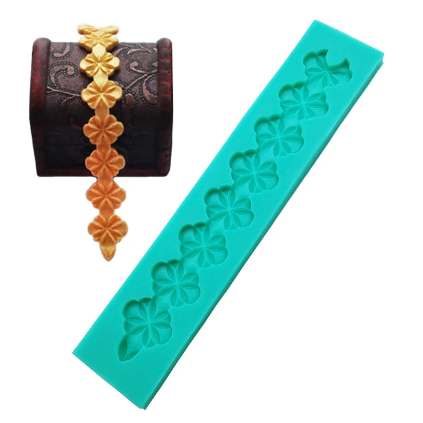 Pearl Rope Wave Flower Gemstone Shape Cake Side Lace Silicone Sugarcraft Mold Fondant Cake Decorating Tools