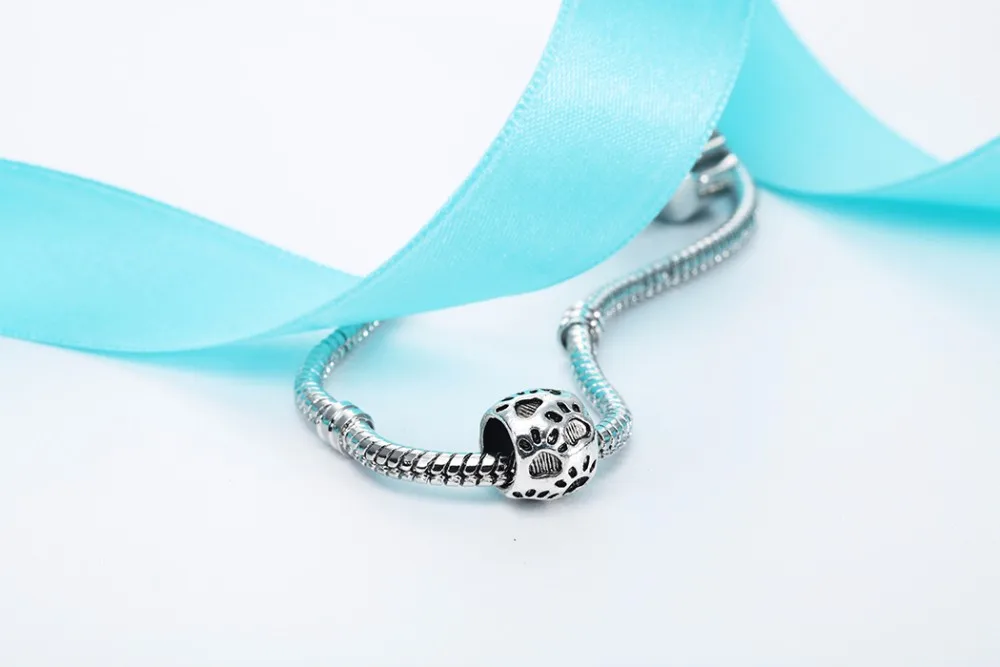 Kinitial 10Pcs Dog Heart Knot Paw Shape Charm Beads Dog Puppy Footprint Paw On Round Bead Charm fit Bracelet Accessories