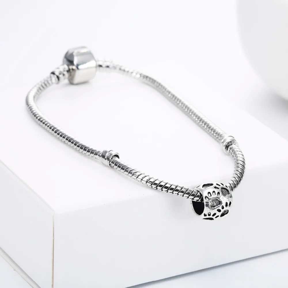 Kinitial 10Pcs Dog Heart Knot Paw Shape Charm Beads Dog Puppy Footprint Paw On Round Bead Charm fit Bracelet Accessories