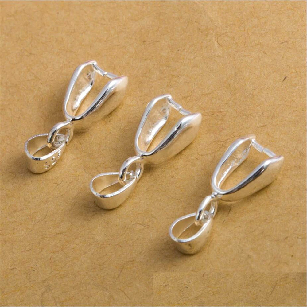 925 Sterling Silver 10PCS Lot Size S-M-L Handmade Jewelry Findings 925 Stamped Silver Bail Connector Bale Pinch Clasp Pendant