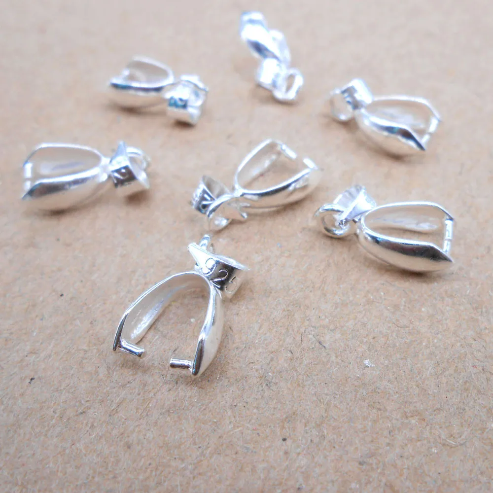 925 Sterling Silver 10PCS Lot Size S-M-L Handmade Jewelry Findings 925 Stamped Silver Bail Connector Bale Pinch Clasp Pendant