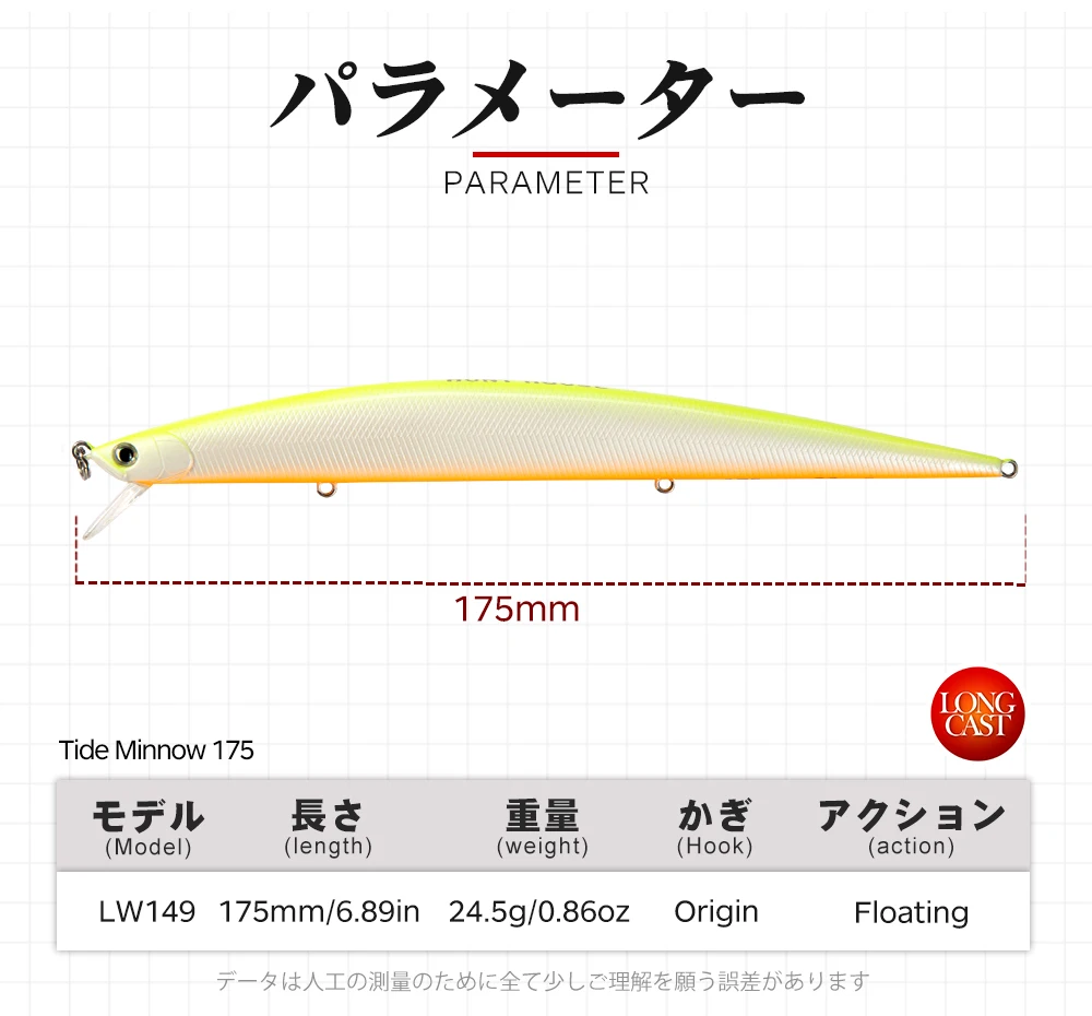 Hunthouse Tide Slim Minnow 175F Floating Lure Hard Bait Sea Fishing 175mm24.5g 3D Eyes ABS Plastic For Seabass Pike Pesca Leurre