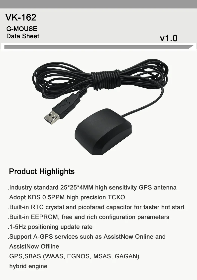 GPS Receiver GPS Module with Antenna USB Interface G Mouse VK-162