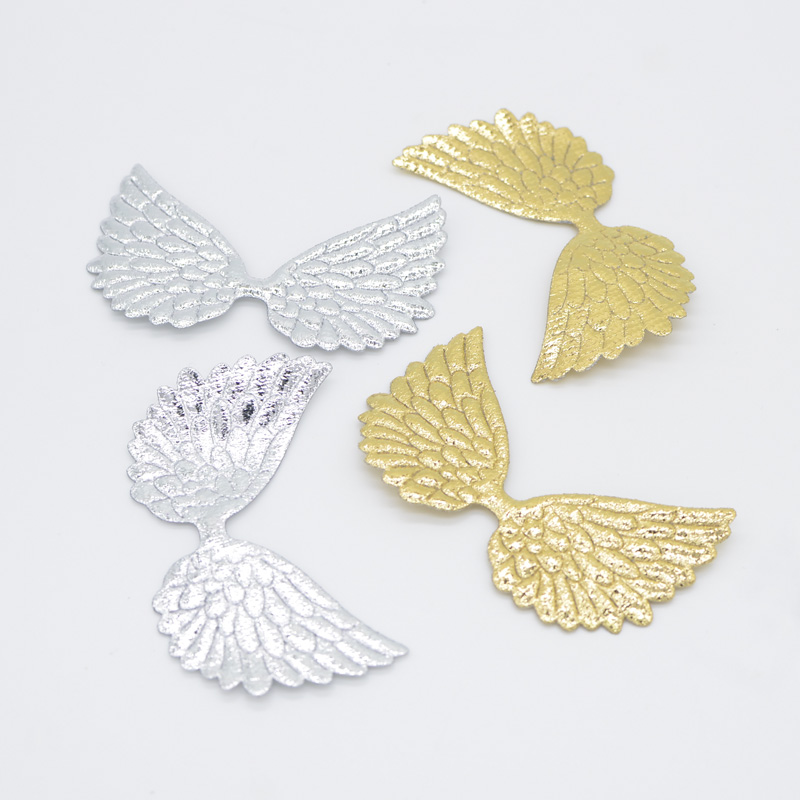 20Pcs Double Sided Gold and Silver Cloth Angel Wing Appliques Patches for DIY Crafts Bow Hairpin Decor Boutique Accessories
