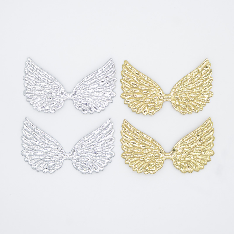 20Pcs Double Sided Gold and Silver Cloth Angel Wing Appliques Patches for DIY Crafts Bow Hairpin Decor Boutique Accessories