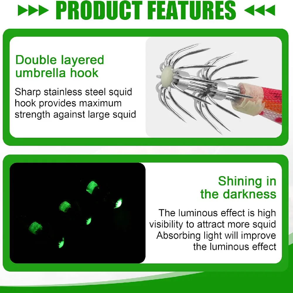 10Pcs 12g-20g Squid bait Wooden Shrimp jig hook With Rattle Octopus Lures Cuttlefish luminous jigging Squid Fishing lure