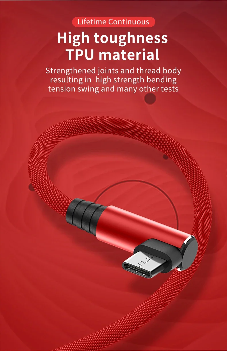 5A Fast Charging Type C Cable 90 Degrees Elbow Cable USB C Cable for Game for Samsung Xiaomi Redmi Honor Phone Charger Usb Cable