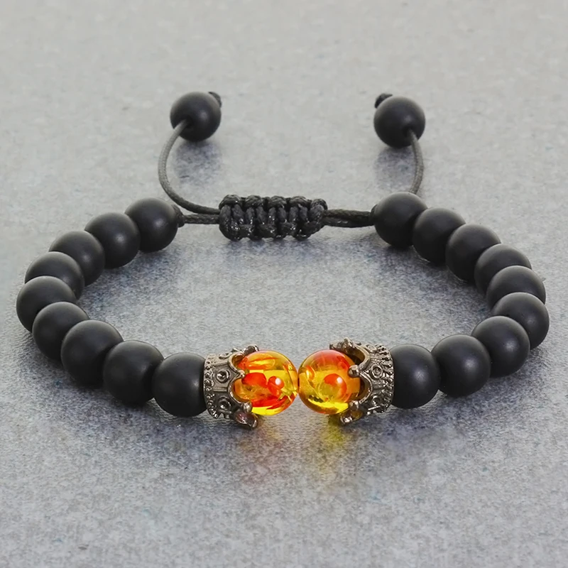 Black Lava Stone Crown Charm Tiger Eye Beads Bracelet For Men Women Braided Bracelets Handmade Adjustable Jewelry Pulseira